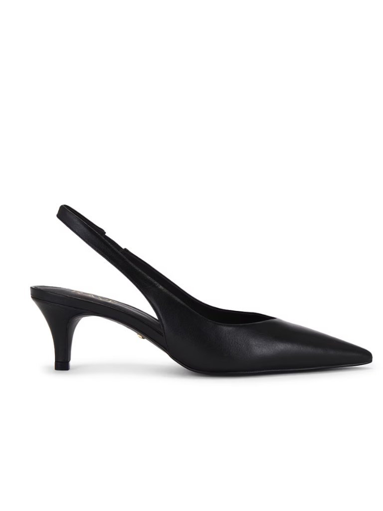 Raye Black Leather Pointed Slingback Heels